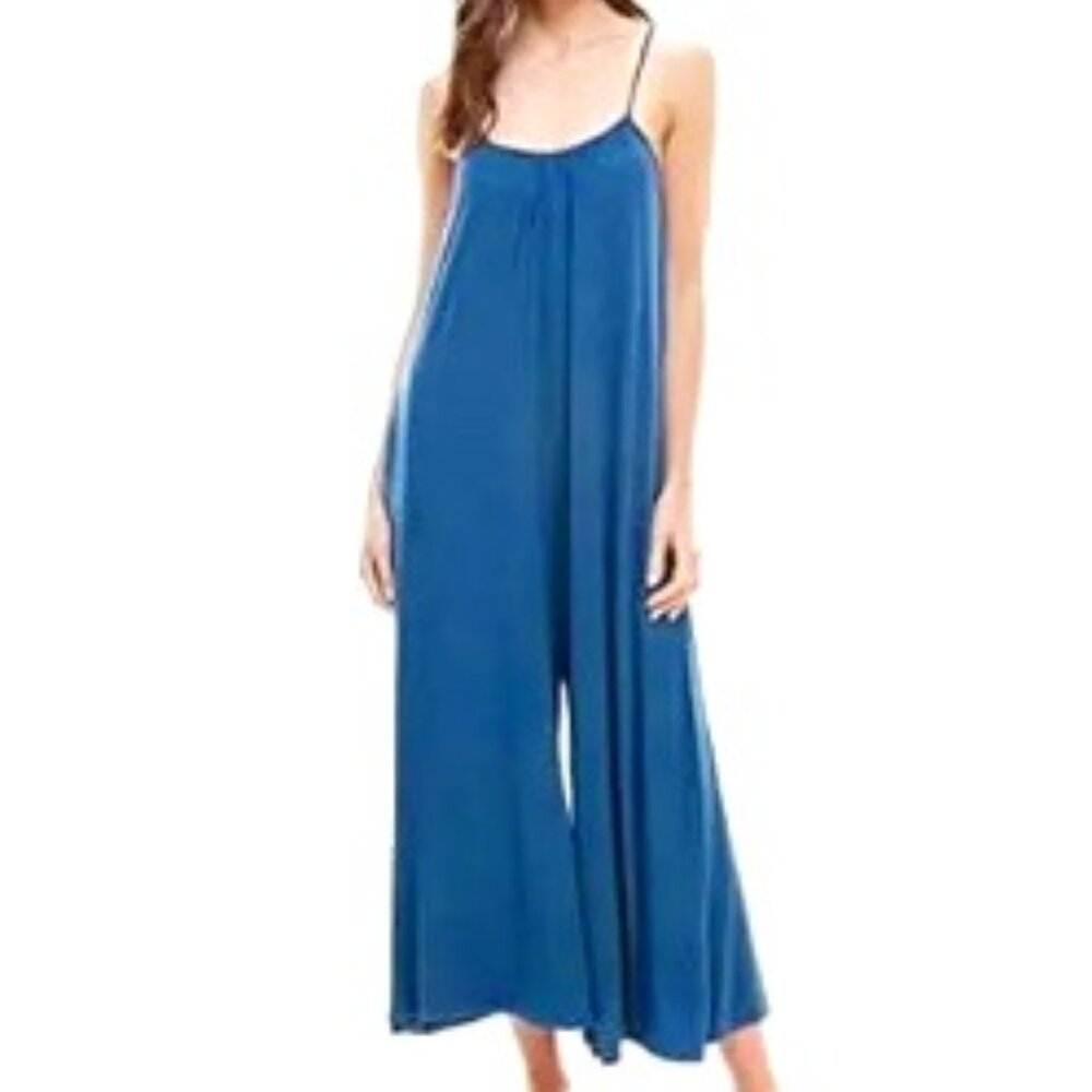 ALEXANDER + DAVID JUMPSUIT TEAL SPAGHETTI STRAP WIDE LOOSE KNIT SIZE L